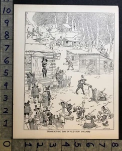 1913 Acción de Gracias Nueva Inglaterra Indio John Gruelle Dibujos Animados Arte Impresión FC5052 - Imagen 1 de 1