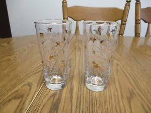 Juego de 2 vasos planos vintage Libbey Royal Fern hoja de oro MCM cristalería - Imagen 1 de 7