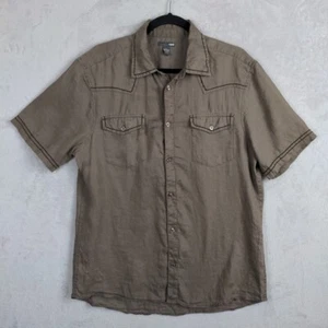 H&M Hemd mit Knopfleiste Herren Large Braun Leinen Kurzarm Nähte Western Freizeit - Bild 1 von 8
