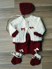 Handmade Baby Girl's 4 Piece Knitted Set Matinee Jacket Knickers 19-22' Reborn