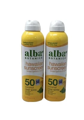 Protector solar hawaiano Alba Botanica FPS 50 coco spray transparente 8 oz/227 g lote de 2 Foto 1 de 3