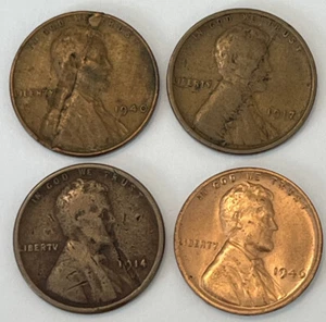 ERROR 1914S 1940 1C LAMINATION BEFORE STRIKE & 1917P 1946 LAMINATION WHEAT 4coin - Picture 1 of 2
