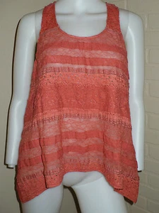 BOHO VIBRANT ORANGE SHEER LACE VINTAGE TANK TOP URBAN OUTFITTER ASYMMETRICAL S - Picture 1 of 4