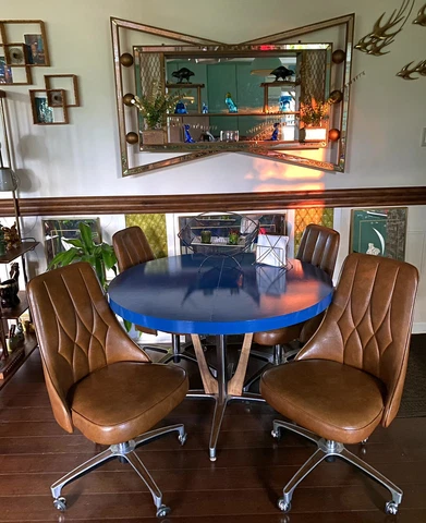 Chromcraft Kitchen Table Set 5 Pc Vinyl Diamond Chairs Wheels Vtg Mid Century Cover