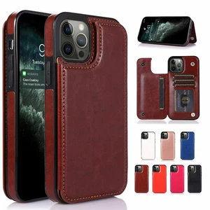 Para iPhone 16 15 14 Pro Max 13 12 Cuero Billetera Trasera Soporte para Tarjetas Estuche Abatible - Imagen 1 de 80