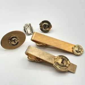 Vintage Toastmasters International Tie Bar Clasp Clip Pin Set Gold Tone Cuff Set - Picture 1 of 13
