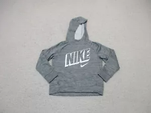Nike Sweater Medium Youth Gray Pullover Hoodie Pockets Spell Out Logo Boys M - Picture 1 of 12
