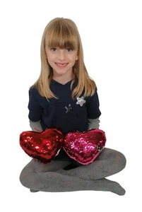 2x Cuscino Paillettes Reversibile Rosa + Rosso Cuore 17cm Regalo San Valentino - Foto 1 di 4