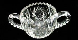 Sugar Bowl Saw Tooth Heavy Cut Glass 2 Handled Clear Open - Picture 1 of 4