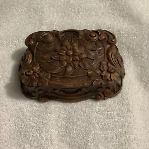 Vintage Jugendstil Schmuckkästchen geschnitzt Syroco Holz Blume Schmuckstück + Deckel USA Made - Bild 1 von 8
