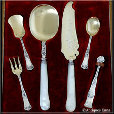 Cardeilhac French Sterling Silver Mother-Of-Pearl Dessert & Ice Cream Set, Box