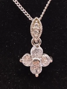 Silver Tone Rhinestone Pendant Necklace Beautiful Estate Signed Avon Prong Set - Picture 1 of 10