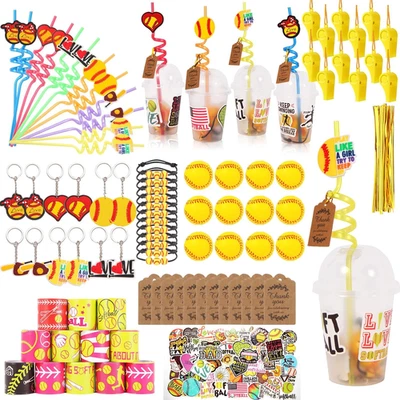 158 Piezas Favores de Fiesta de Softbol con Taza Pajita Estrés Bola Llavero Pegatina Bofetadas  Foto 1 de 4