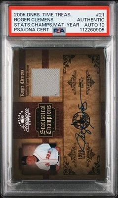 2005 Donruss Tmlss Trsrs Stats Chmps Mats #21 Roger Clemens signed PSA A Auto 10 - Image 1 of 2
