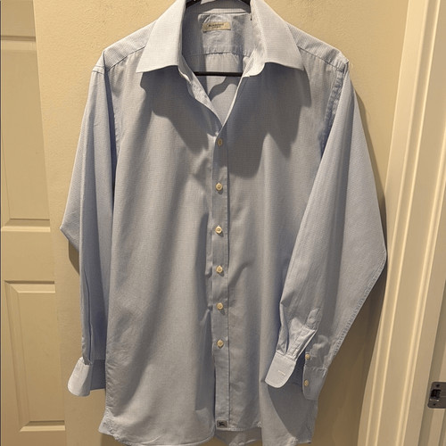 Camicia elegante Burberry London micro scacchi blu chiaro vestibilità classica taglia 15 5 39