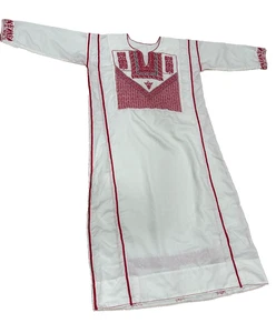 White Vintage Palestinian Thobe- Handmade Embroidered Tradition Dress - Picture 1 of 19