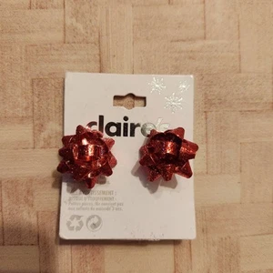 CLAIRE'S GIRL'S GLITTER BOW STUD EARRING RED - Picture 1 of 2