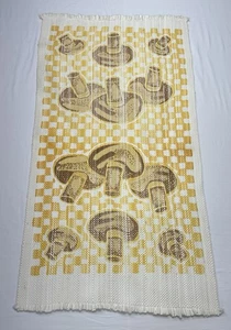 Vintage 70’s Mushroom Kitchen Rug 42"×22.5" Woven Checkered Yellow White Brown - Picture 1 of 15