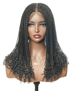 JALIZA 14" Knotless Micro Box Braided Wig 360 HD Full Lace Curly Ends 289 Strand - Picture 1 of 9
