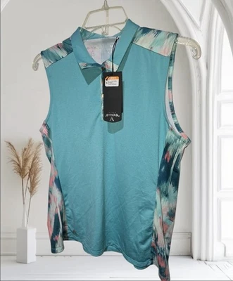 NUEVO CON ETIQUETAS $60 ANTIGUA Para mujeres Azul DESIERTO SECO Sin Mangas Cuello Polo Top M Foto 1 de 4