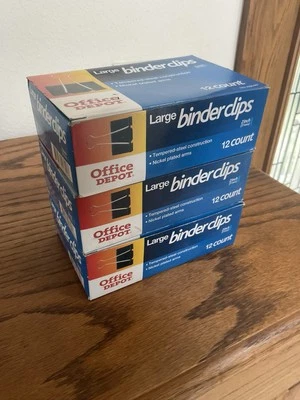 NUEVO Office Depot 36 GRANDES Clips de Carpeta, Grande, 2" de Ancho, 3 Cajas de 12 Clips   Foto 1 de 4
