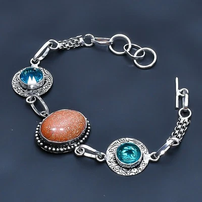 Brazalete de joyería de piedras preciosas hechas a mano de diopsido de piedra solar roja 7-8" k965 Foto 1 de 3