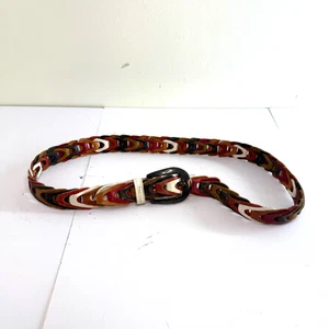 Cintura vintage vera pelle intrecciata multicolore tessuto boho M/L festival anni 90 - Foto 1 di 7