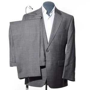 42R Classic-Fit Chaps Gray Worsted-Wool 2-Piece Suit 33x30 Trousers Jacket L - Picture 1 of 13