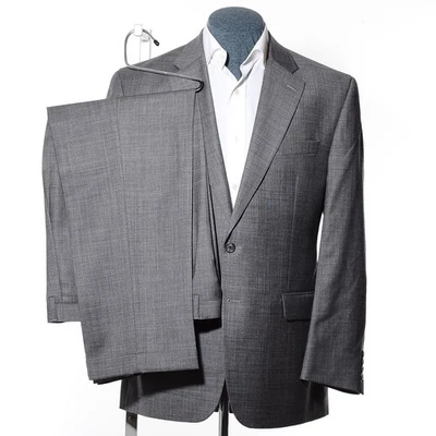 42R Classic-Fit Chaps Gray Worsted-Wool 2-Piece Suit 33x30 Trousers Jacket L - Image 1 of 4