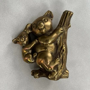 Brass Koala Bear Mom And Baby Figurine Approx 5.5" Tall Vintage - Picture 1 of 7