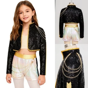 Kids Girls Outfits Webbing Set Chain Dancewear Concert Sequins 2Pcs Dance Jazz - Picture 1 of 22