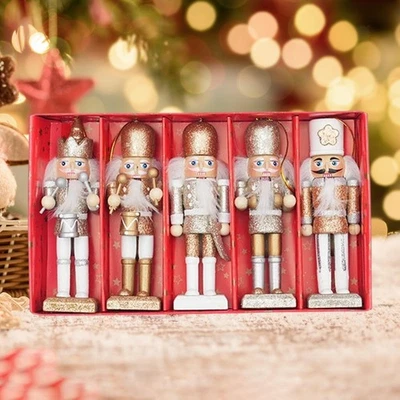 5 Pieces Wooden Christmas Nutcracker Handcrafted Tabletop Sturdy Home Gift - Image 1 of 4