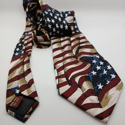 Museum Artifacts American Flag Novelty Silk Red White Blue Necktie (3.875" x 59) - Image 1 of 4