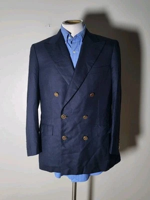 Abrigo Chaqueta Blazer 48 38S Brioni Azul Marino Dorado Botón Doble Pecho Foto 1 de 4