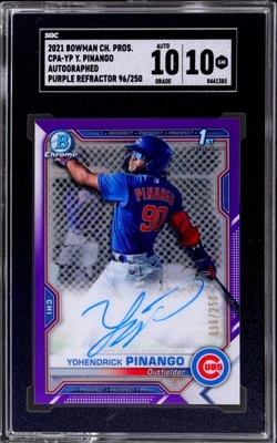 YOHENDRICK PINANGO 1st Bowman Chrome Prospect Auto Purple - /250 - 10/10 Grade - Image 1 of 2