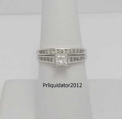 1/2CT Natural Princess Diamond Engagement Wedding Ring Bridal Set 10K White Gold - Image 1 of 4