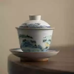 Antike Gaiwan für Tee Keramik Landschaft Terrine mit Deckel Teegeschirr chinesisch - Bild 1 von 6