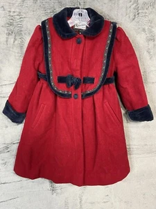 Vintage Rothschild Girls Size 4 Red Black Wool Dress Floral Trim Coat Mock Belt - Picture 1 of 18