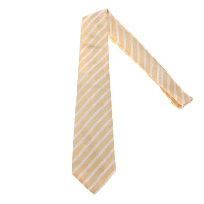 Corbata Kiton nueva sin etiquetas 100 % seda siete pliegues amarillo/blanco melange con rayas blancas Foto 1 de 4