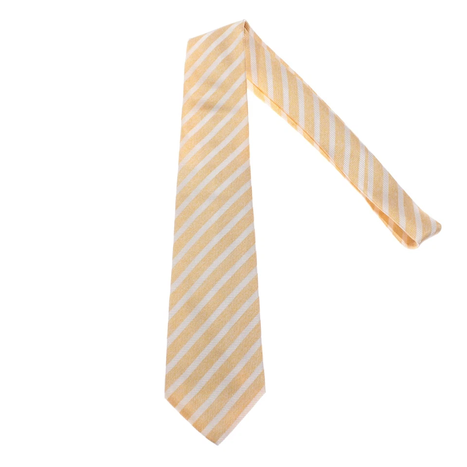Corbata Kiton nueva sin etiquetas 100 % seda siete pliegues amarillo/blanco melange con rayas blancas Foto 1 de 4