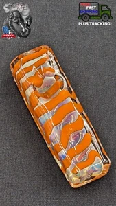 3" Tobacco Smoking Pipe Bowl Heavy Rectangle Style Glass Hand Pipe Swirl Orange - Picture 1 of 4