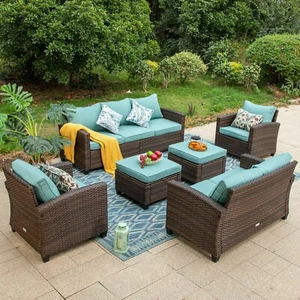 6 Pcs Outdoor Patio Furniture Set Rattan Wicker Conversation Set Sectional Sofa - Picture 1 of 10