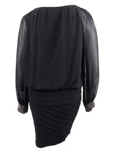 Betsy & Adam Womens Plus Blouson Shutter Pleat Party Dress Black 16W - Picture 1 of 2