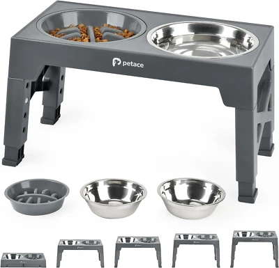 Hundenapf Erhöhter Futternapf für Hunde 2×1,2L Edelstahlschüsseln und 0,8L Ausla - Bild 1 von 4