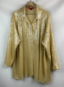 Shamask Jacket Yellow Silk Sequin Collared Raglan Sleeves Open Front Size 2 - Picture 1 of 10
