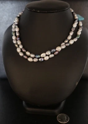 NUEVO CON ETIQUETAS NUEVO Collar Honora de Perlas de Agua Dulce Genuinas Anilladas 34" Negro Blanco Gris Foto 1 de 3