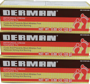 Derman Antifungal Cream. For the Treatment of Athlete's Foot. 1.76 oz. Pack of 3