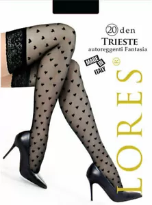 Romantic amorous hearts patterned hold ups- lolita- Trieste by Lores - 20 denier - Picture 1 of 1
