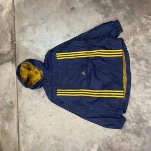 Adidas Jacket Boys Medium Blue Yellow Striped Pullover Windbreaker Hooded Y2K |  - Picture 1 of 4