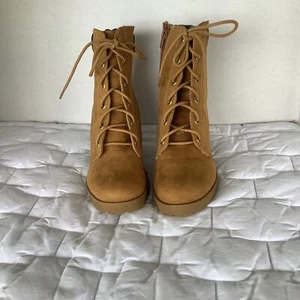 Call It Spring Ankle Boots Women’s Size 8 Ankle Botties Tan Lace Up/Side Zip - Picture 1 of 12